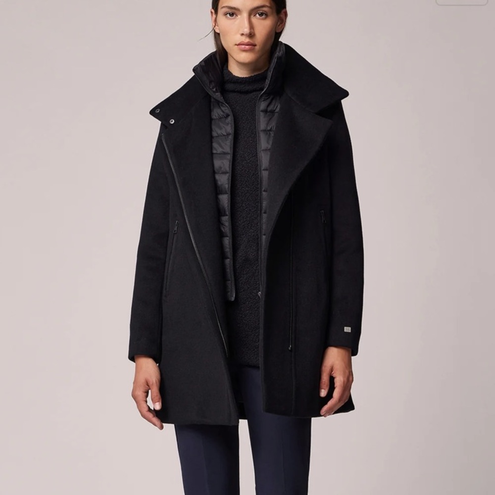 Soia and Kyo ABBI Straight-Fit Mixed Media Wool Coat - Small - Black - Like New